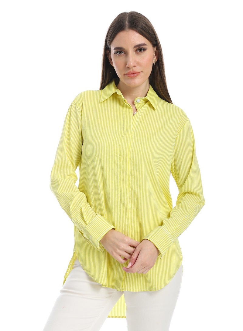 Andora Long-Sleeve Shirt_Lemon & White - Image 1