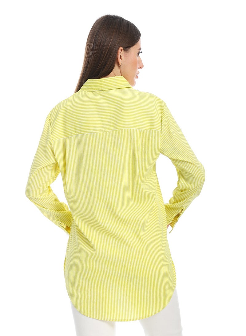 Andora Long-Sleeve Shirt_Lemon & White - Image 3