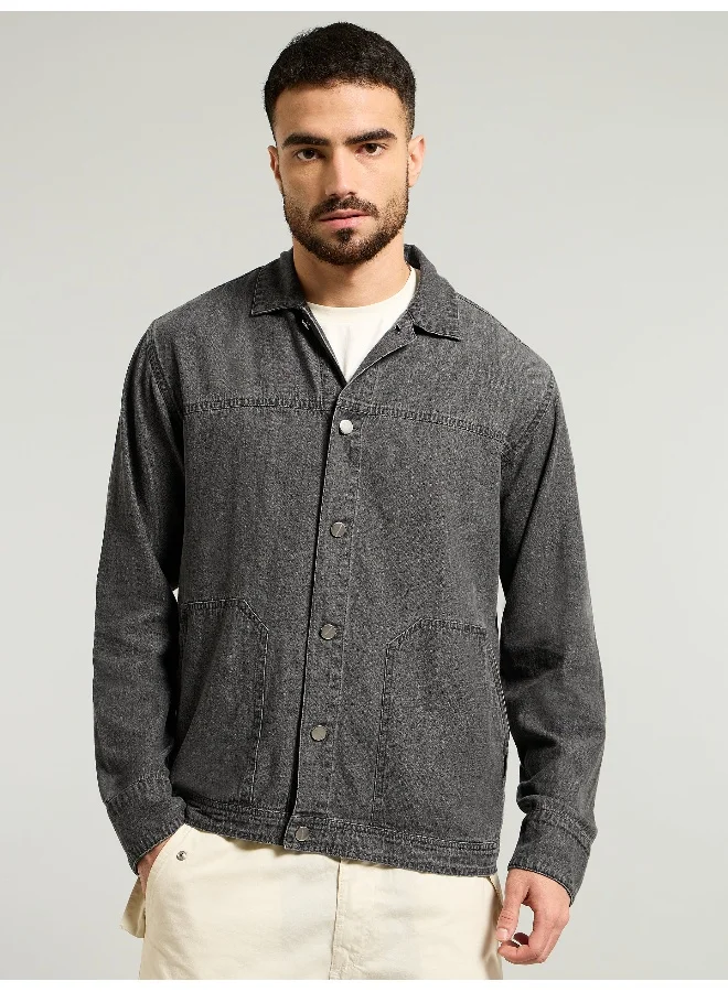 Beyoung Grey Denim Jacket Shirt