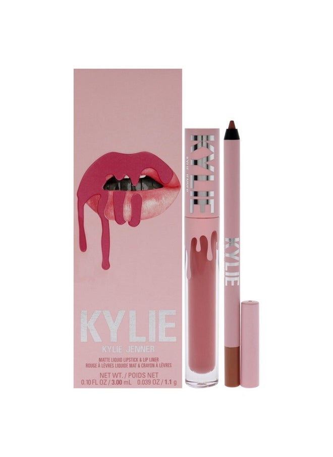 Kylie Cosmetics طقم أحمر شفاه غير لامع 808 كايلي للنساء، قطعتان، أحمر شفاه سائل غير لامع 0.10 أونصة، محدد شفاه 0.03 أونصة  - Image 1
