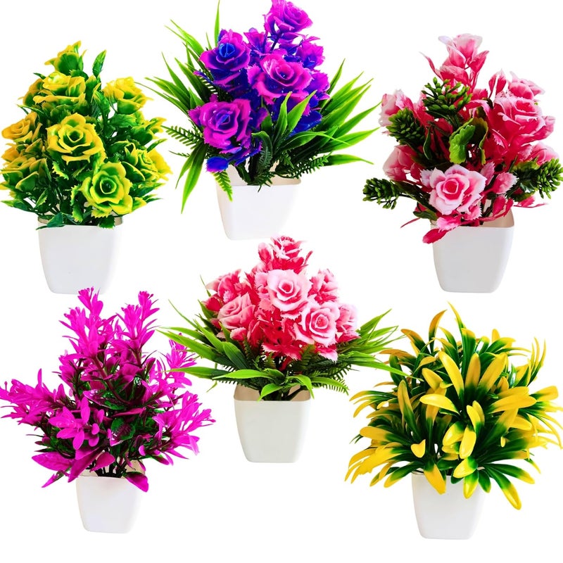 Shivgami Creation Artificial Plants with PotFlowerBonsaifor Home Living Room DecorationSet of 6 Realistic LookNo MaintainanceMulti VarietyHome DcorSmall SizeModle2