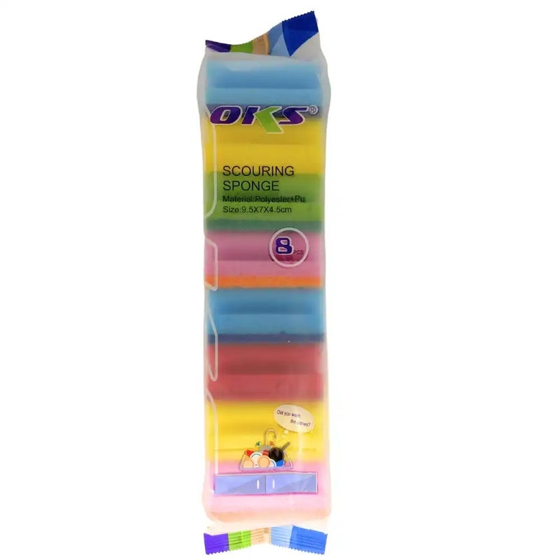 Oks Eco Friendly Multi-Color Medium Foam Scouring Sponge- 8pcs