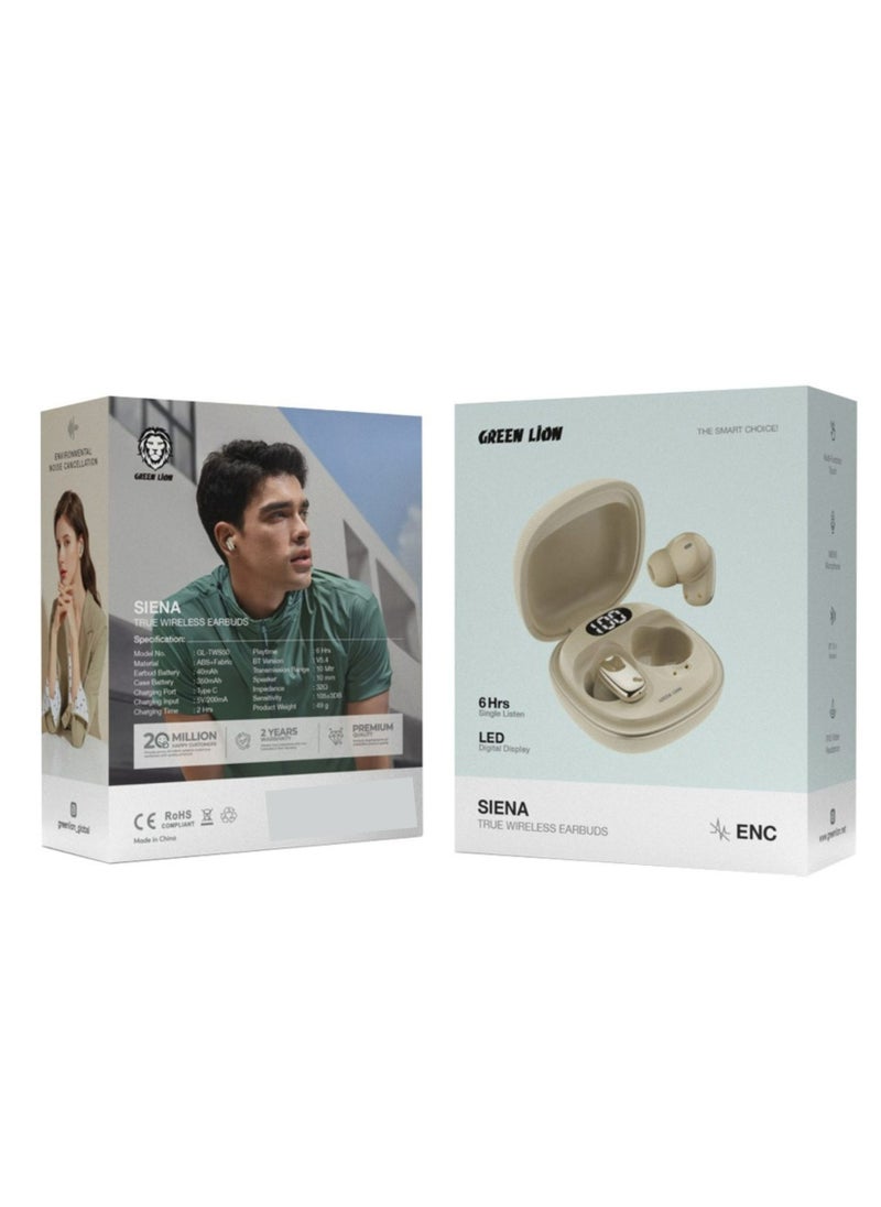 GREEN LION True Wireless Earbuds, IPX5 Water Resistance, LED Digital Display, Bluetooth Version 5.4 - Beige  - Image 2