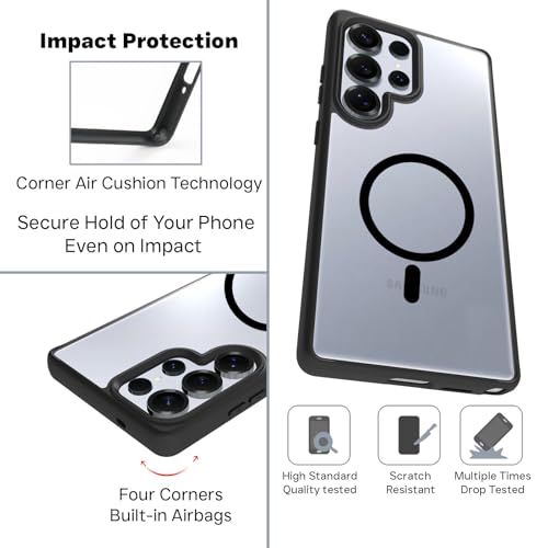 RIGGEAR Shockproof Sleek Hybrid Armor Magnetic Back Cover Case Compatible with MagSafe Accessories for Samsung Galaxy S25 Ultra (Clear PC with Black TPU Bumper) - Image 3