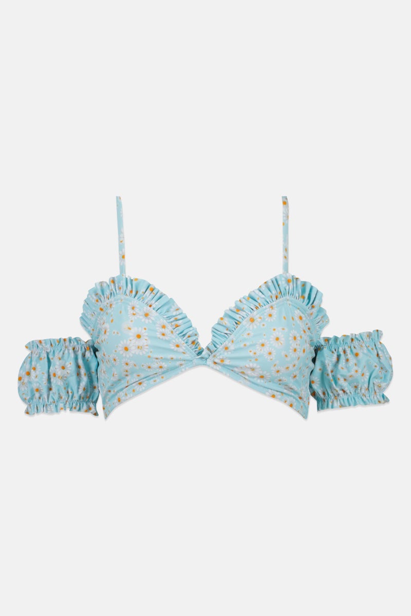 Missguided Women Floral Print Bikini Top, Turquoise - Image 1