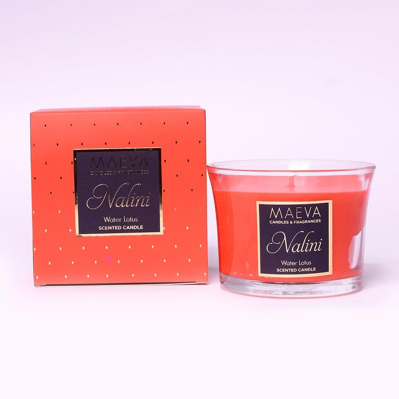 MAEVA CANDLES & FRAGRANCES Nalini Flared Glass Candle Water Lotus and Musk Scented Red Frosted Glass Jar Paraffin and Palm Wax Blend 