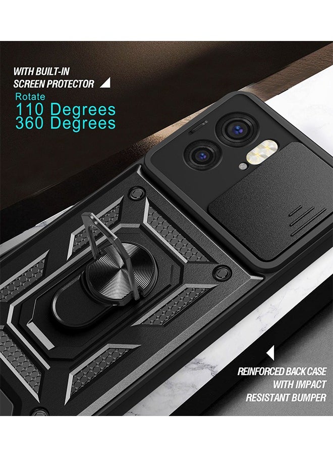 SNBFA - Motorola Edge 40 Case with Slide Camera Lens Cover,Heavy Duty Rugged Shockproof Cover Built-in 360° Ring Stand Protective Phone Case for Motorola Edge 40 5G - Image 1