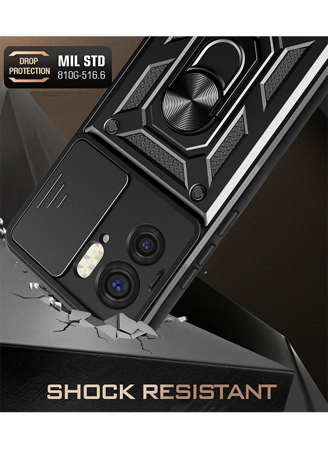 SNBFA - Motorola Edge 40 Case with Slide Camera Lens Cover,Heavy Duty Rugged Shockproof Cover Built-in 360° Ring Stand Protective Phone Case for Motorola Edge 40 5G - Image 1