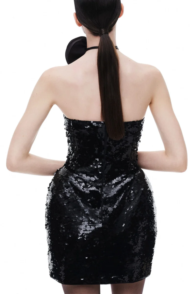 H&M Sequined rose-appliquéd hourglass dress