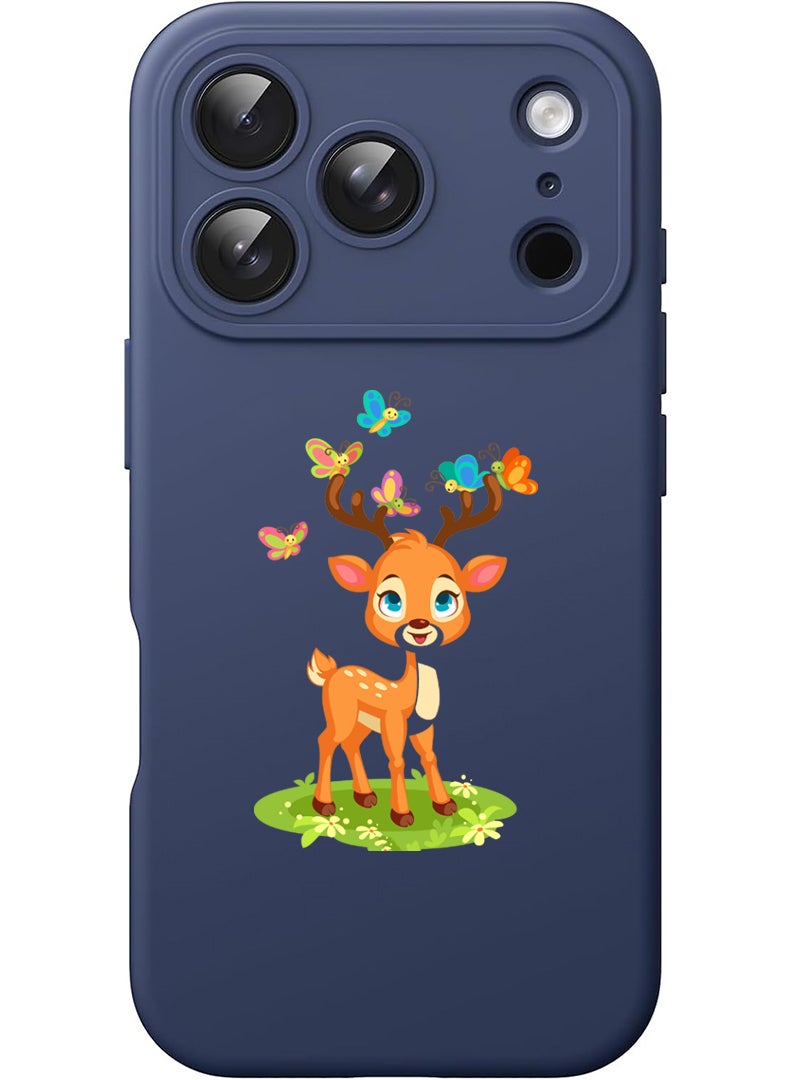 Theodor Protective Slim Fit Case Liquid Silicone Cover with Full Body Protection Anti-Scratch Shockproof Case For Apple iPhone 17 Pro (Blue) deer - Image 1