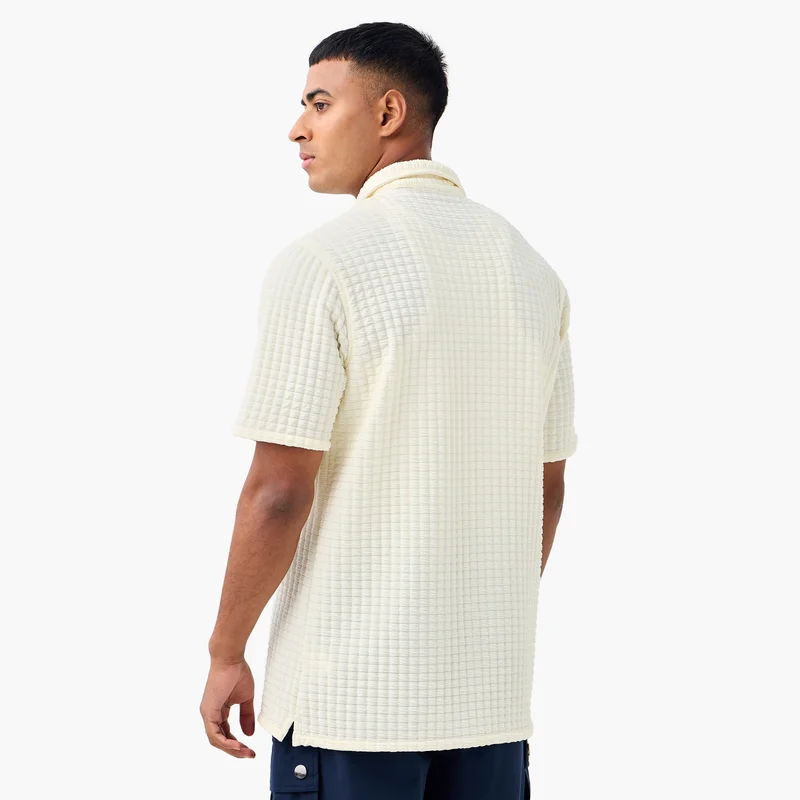 Splash FAV Regular Fit Waffle Textured Shirt with Camp Collar and Short Sleeves