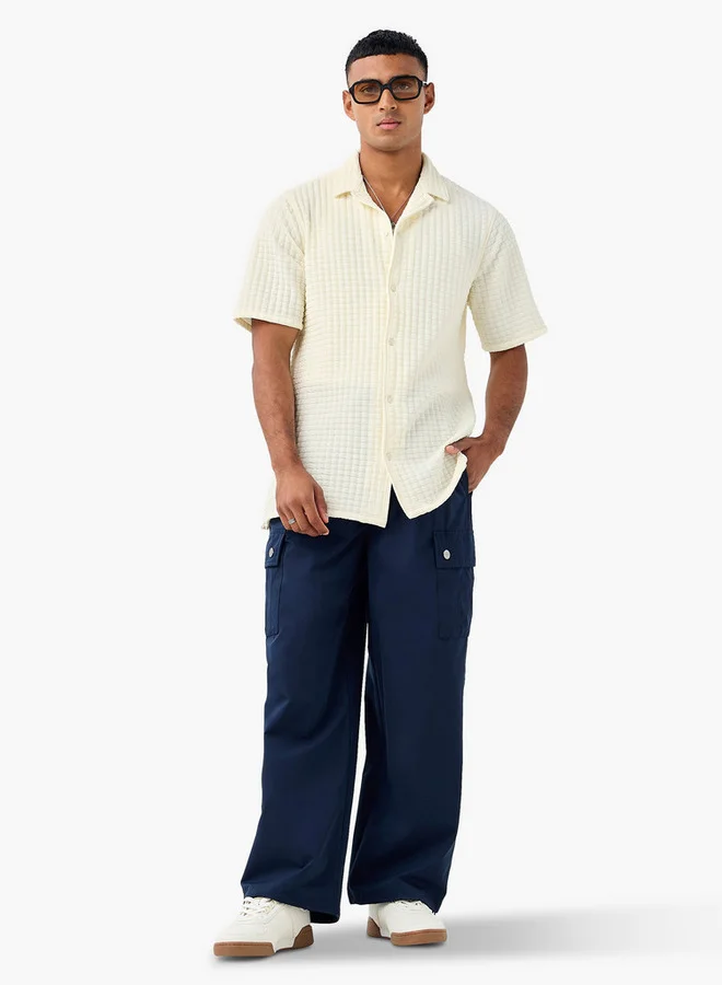 Splash FAV Regular Fit Waffle Textured Shirt with Camp Collar and Short Sleeves