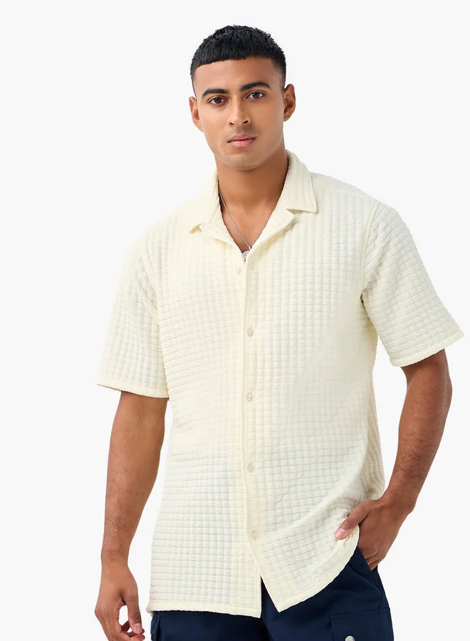 Splash FAV Regular Fit Waffle Textured Shirt with Camp Collar and Short Sleeves