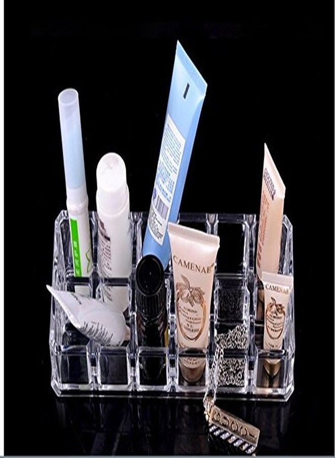 Yakri Clear Acrylic Lipstick or Brush Holder Display Stand Cosmetic Organizer with 12 Compartment for Lipstick, Brushes, Bottles - Image 3