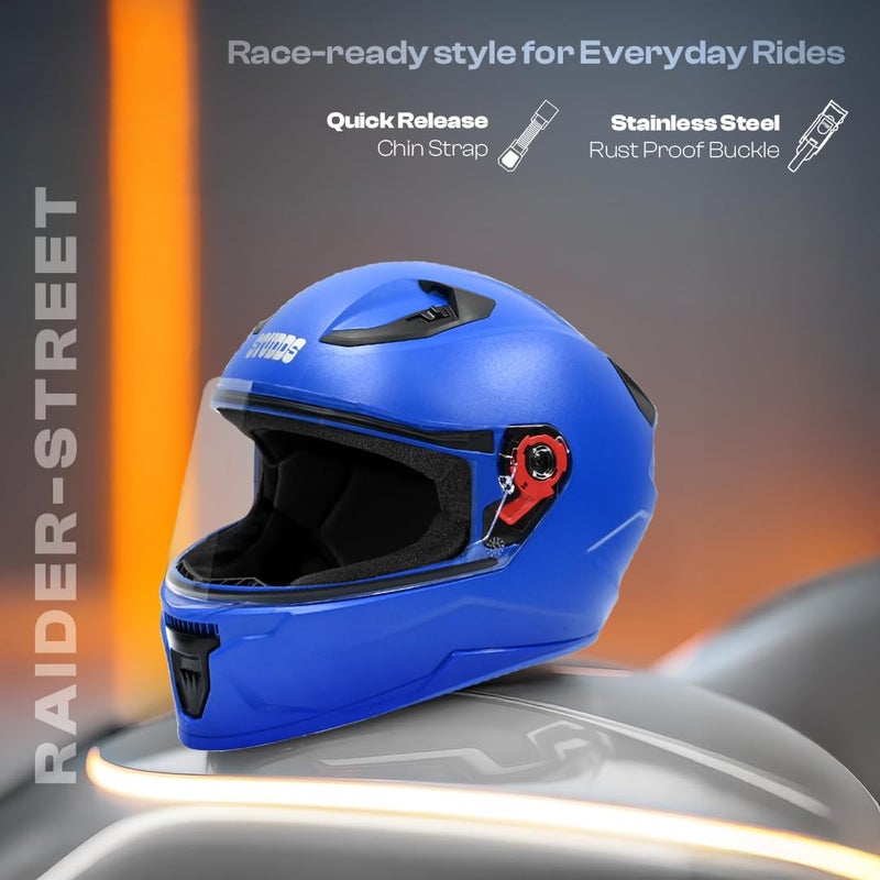 STUDDS Raider Street ISI Certified Full Face Helmet for Men and Women with Clear Visor (Blue - M) - Image 2