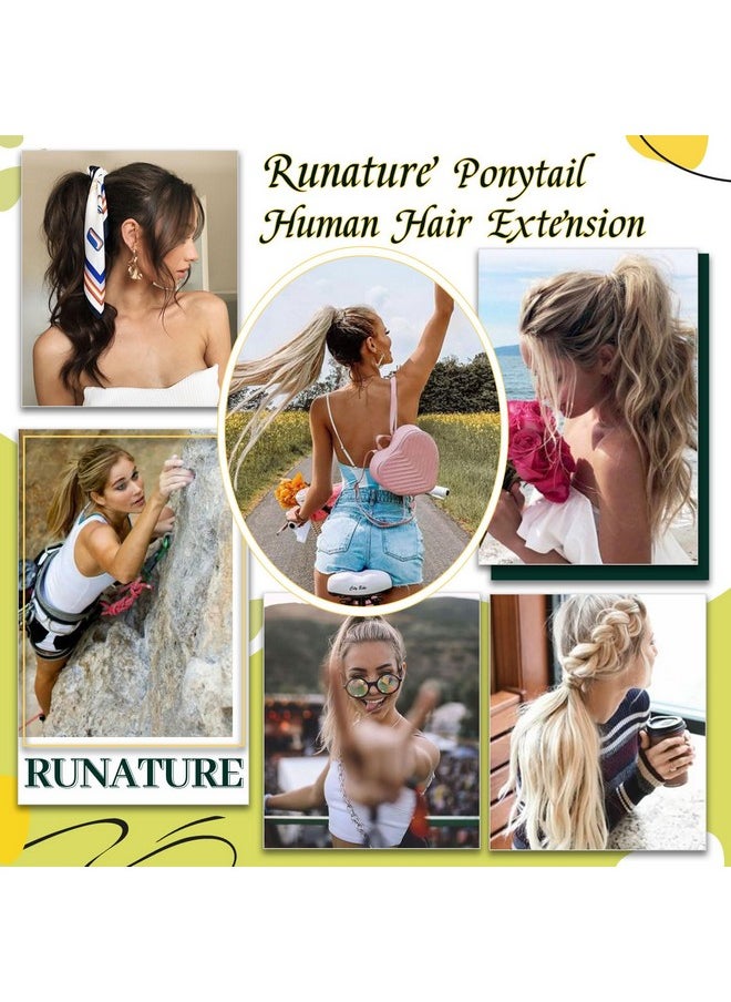 RUNATURE Human Hair Ponytail Extension Blonde Clip In Ponytail Hair Extension Dark Blonde Highlight Caramel Blonde Short Ponytail Human Hair Extensions Straight Pony Tails Hair Extension 12 Inch 70G  - Image 4