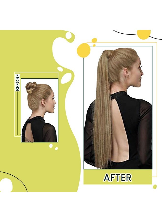 RUNATURE Human Hair Ponytail Extension Blonde Clip In Ponytail Hair Extension Dark Blonde Highlight Caramel Blonde Short Ponytail Human Hair Extensions Straight Pony Tails Hair Extension 12 Inch 70G  - Image 2