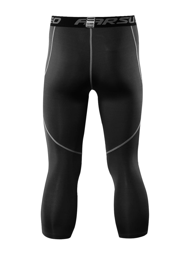 ARSUXEO Men's 3/4 Running Compression Tights Capri Pants K75 Black Size X-Large - Image 4