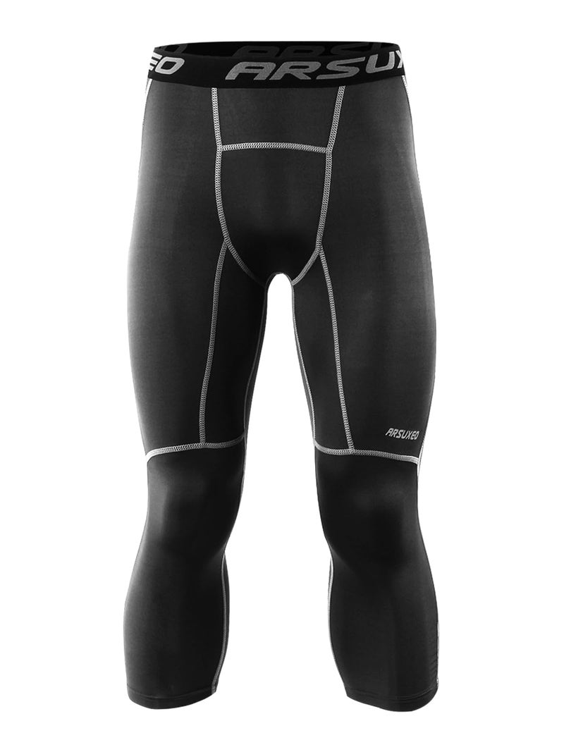 ARSUXEO Men's 3/4 Running Compression Tights Capri Pants K75 Black Size X-Large - Image 2