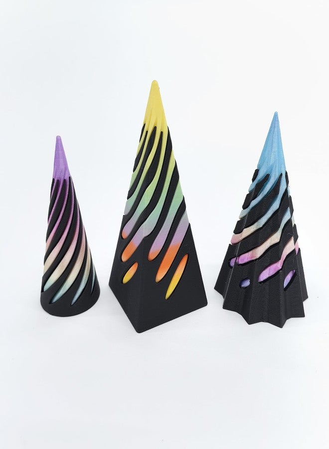 Apear1 6 Pack Spiral Cone Fidget Toys, 3D Printed Impossible Cone, Flexible Pyramid Passthrough Toys for Stress Relief, Mini Desktop Deco Souvenir Gift Adults & Kids for Anxiety Relaxing (Rainbow Black) - Image 3