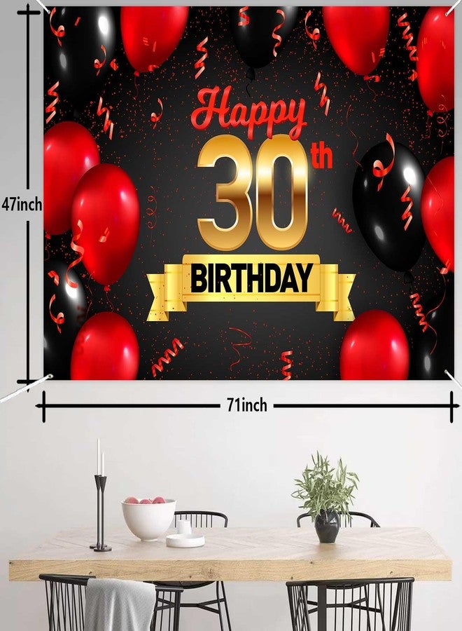 DZTRELFK Happy 30th Birthday Red Black Decorations Banner Backdrop Background Balloons Cheers to 30 Years Old Bady Theme Decor for Girls Boys Happy 30 Birthday Party Photo Booth Props Favors Supplies - Image 2