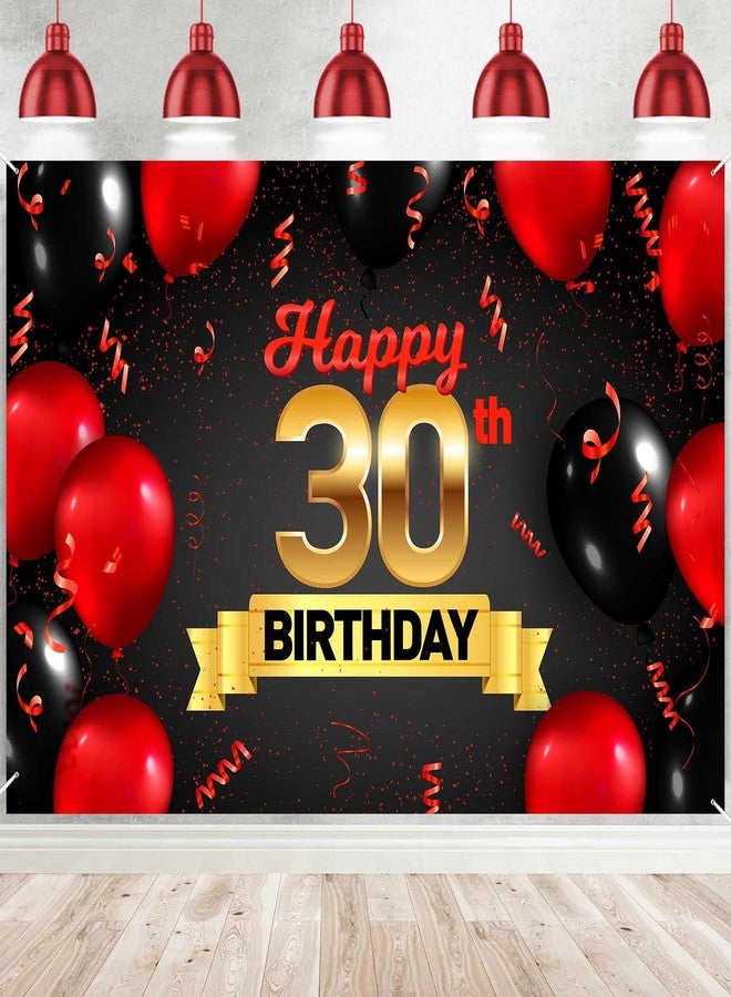 DZTRELFK Happy 30th Birthday Red Black Decorations Banner Backdrop Background Balloons Cheers to 30 Years Old Bady Theme Decor for Girls Boys Happy 30 Birthday Party Photo Booth Props Favors Supplies - Image 1