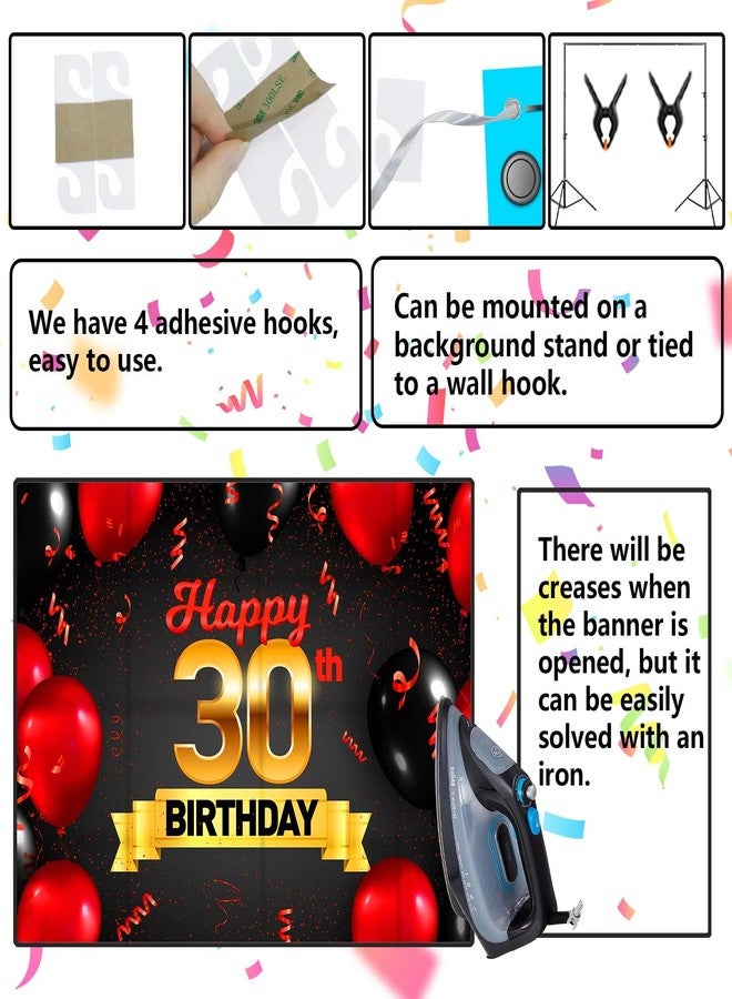 DZTRELFK Happy 30th Birthday Red Black Decorations Banner Backdrop Background Balloons Cheers to 30 Years Old Bady Theme Decor for Girls Boys Happy 30 Birthday Party Photo Booth Props Favors Supplies - Image 5