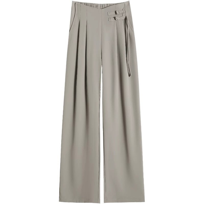 Suit Pants Women'S New Chinese Style National Style Buckle White Straight Casual Summer Wide Leg Pants - Image 5