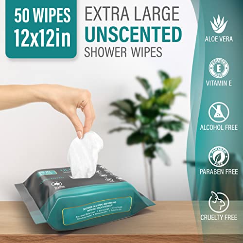 Pure Active XXL Adult Wipes for Elderly, No Rinse Hygiene Wipes for Shower, Travel, and Camping, 12x12 Unscented 50 Pack - Image 2