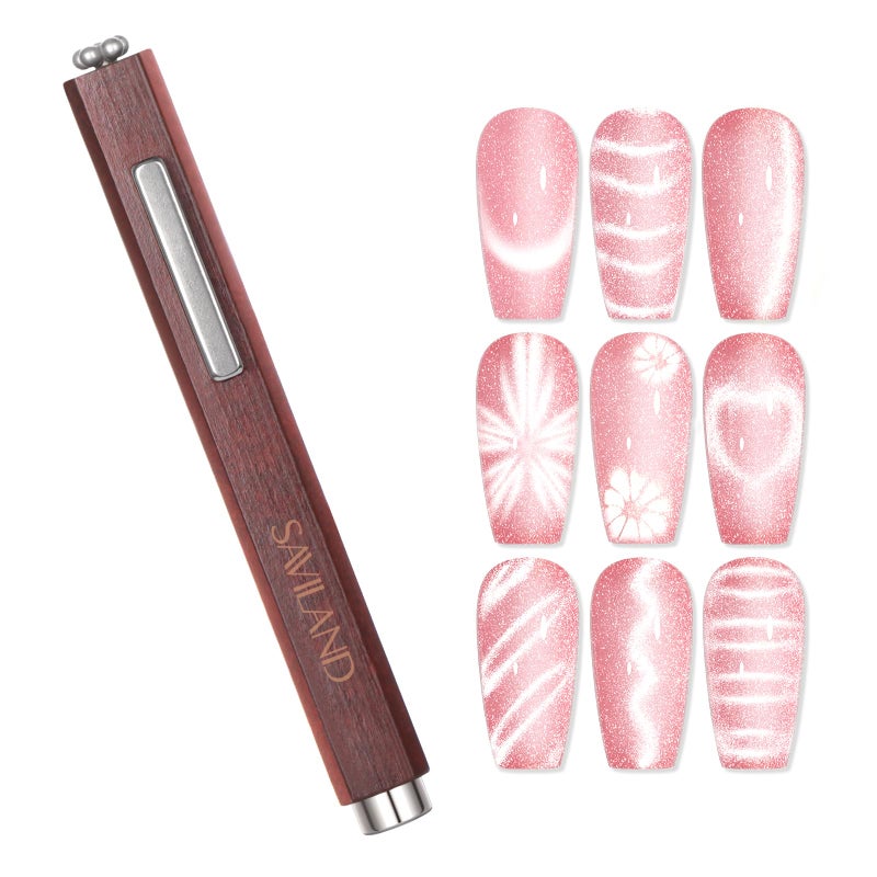 SAVILAND Essentials Cat Eye Magnetic for Nail: 3-in-1 Brown Cat Eye Gel Nail Polish N35 Neodymium Round Long Strip Magnet Wand Stick Diverse Effect Double Ended Nail Salon Design Tools Set Accessories - Image 1