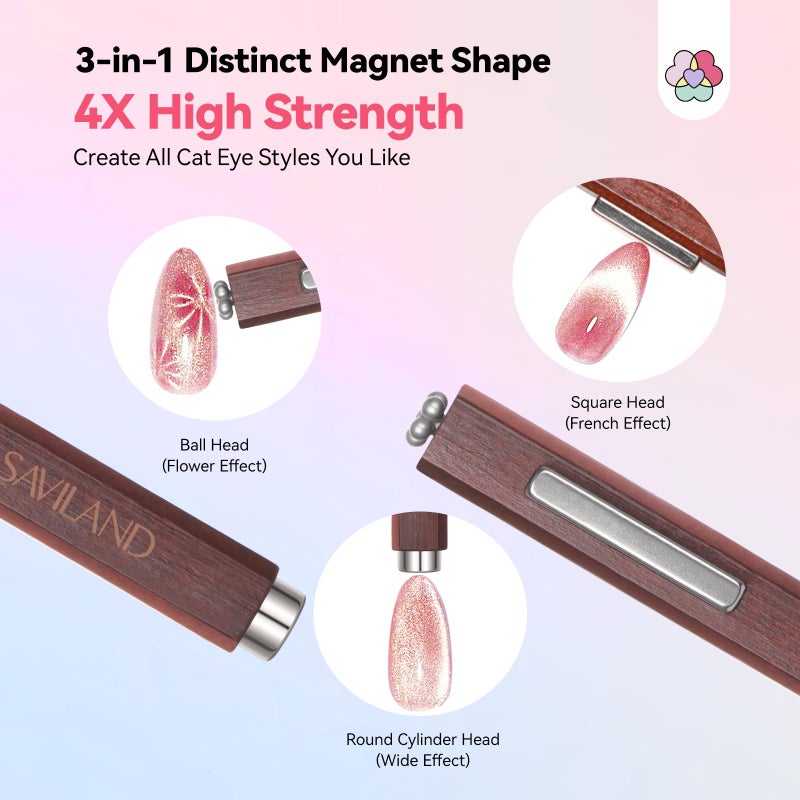 SAVILAND Essentials Cat Eye Magnetic for Nail: 3-in-1 Brown Cat Eye Gel Nail Polish N35 Neodymium Round Long Strip Magnet Wand Stick Diverse Effect Double Ended Nail Salon Design Tools Set Accessories - Image 5