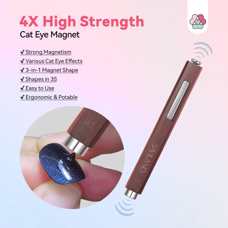 SAVILAND Essentials Cat Eye Magnetic for Nail: 3-in-1 Brown Cat Eye Gel Nail Polish N35 Neodymium Round Long Strip Magnet Wand Stick Diverse Effect Double Ended Nail Salon Design Tools Set Accessories - Image 3