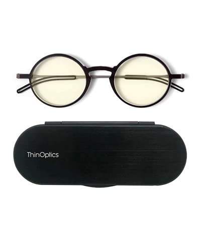 ThinOptics Manhattan Blue Light Blocking Glasses Reading, Round/Black, 44 mm + 2.5 - Image 1