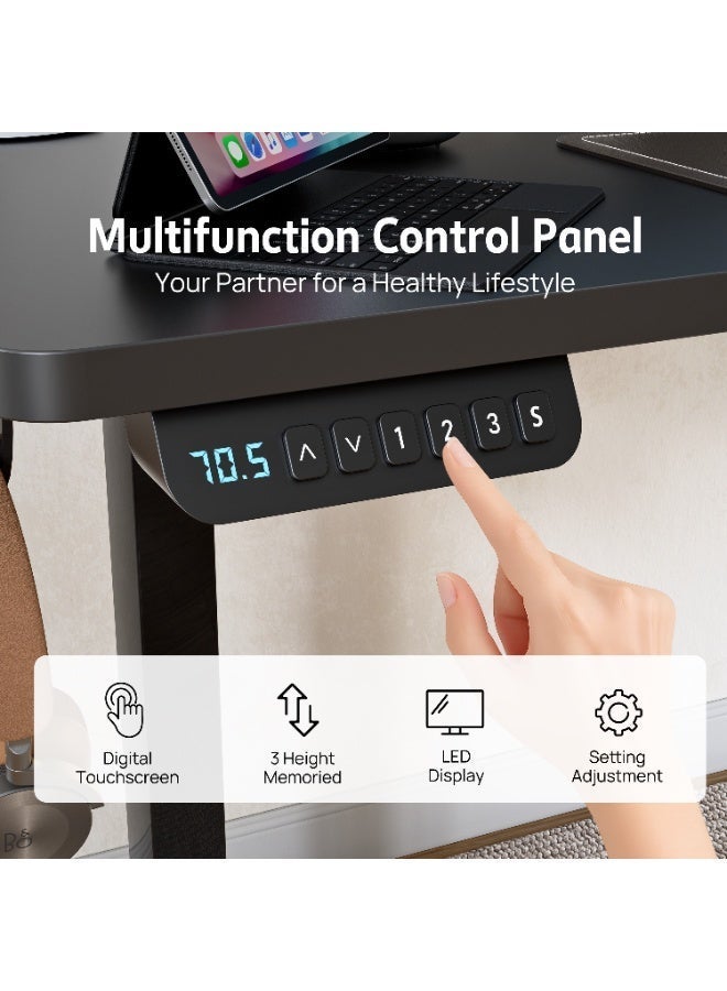 PORIYA Electric Standing Desk - Motorized Height Adjustable Sit Stand Table with Touch Control Panel, Cable Management, and Headphone Hook - Ideal for Home Office (Black Frame+120cm Black Top) - Image 4