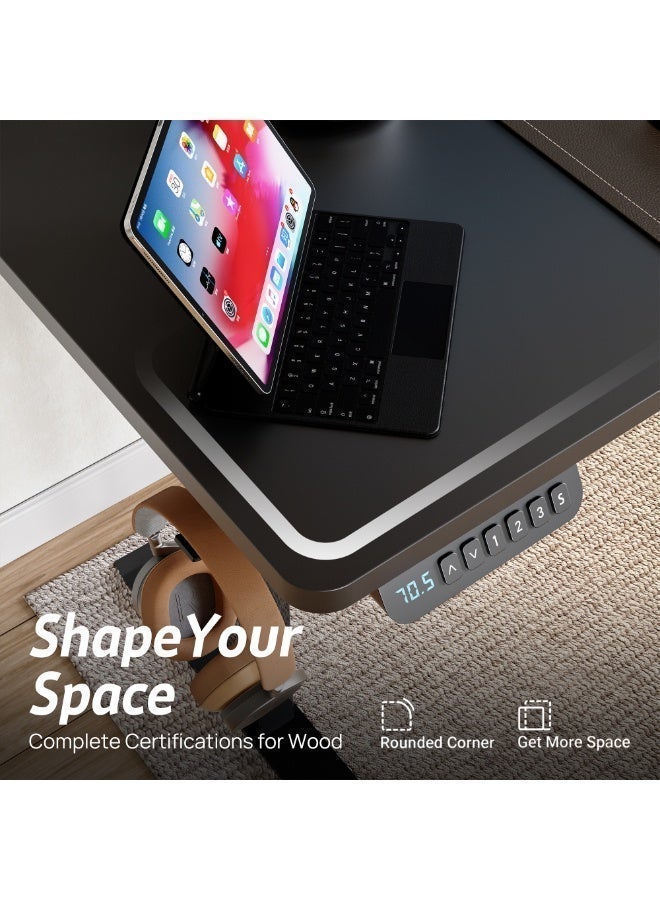 PORIYA Electric Standing Desk - Motorized Height Adjustable Sit Stand Table with Touch Control Panel, Cable Management, and Headphone Hook - Ideal for Home Office (Black Frame+120cm Black Top) - Image 5