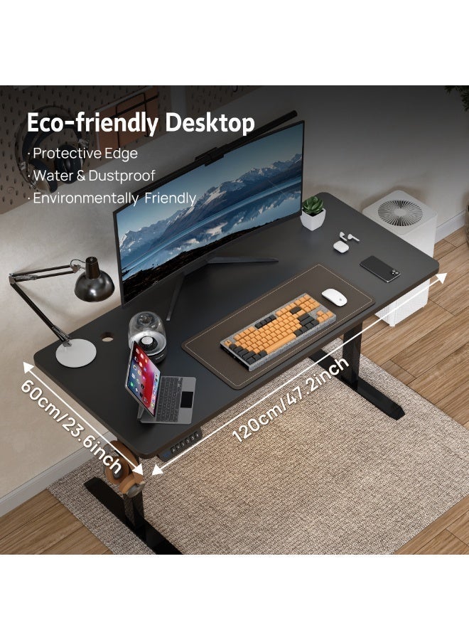 PORIYA Electric Standing Desk - Motorized Height Adjustable Sit Stand Table with Touch Control Panel, Cable Management, and Headphone Hook - Ideal for Home Office (Black Frame+120cm Black Top) - Image 3