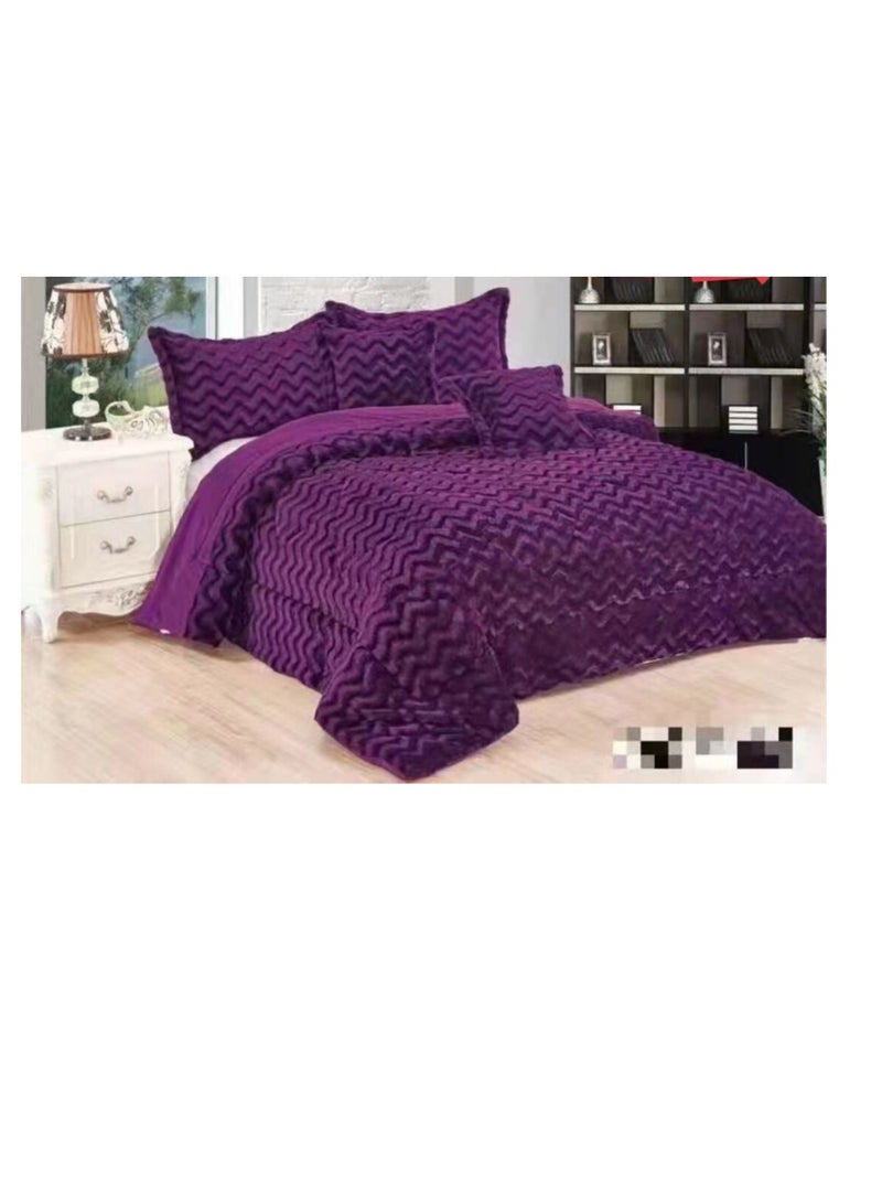 6-Piece Rose Fur King Comforter Set Velvet Quilted Bedspread Throw & Pillow velvet King Size