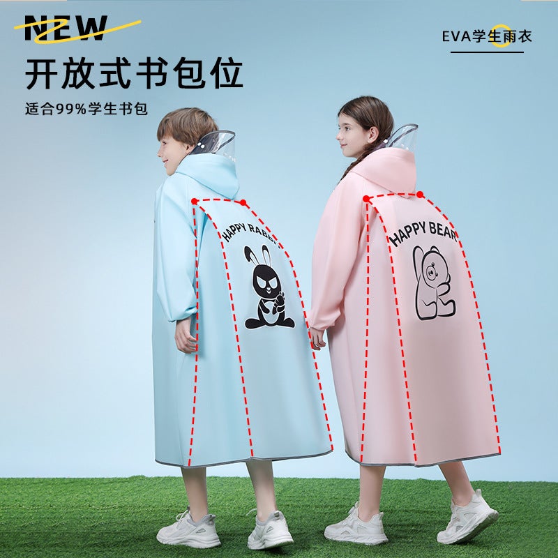 New Children'S Raincoat With Zipper For Boys And Girls Junior Senior High School Primary School Students Middle And Big Children'S Long Poncho With Schoolbag - Image 3
