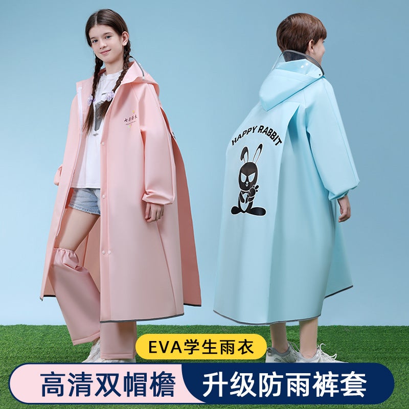 New Children'S Raincoat With Zipper For Boys And Girls Junior Senior High School Primary School Students Middle And Big Children'S Long Poncho With Schoolbag - Image 2