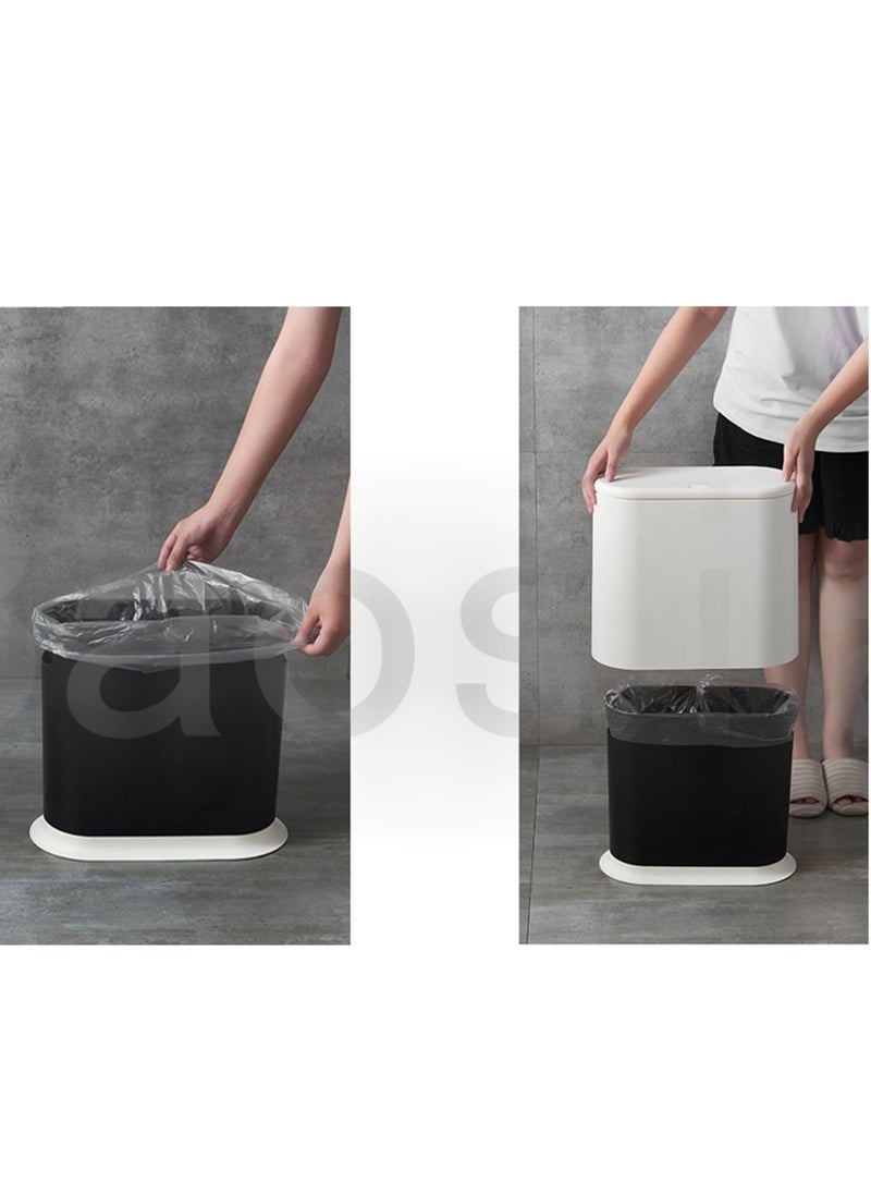 Bukela - 12 Liter White Rectangular Plastic Trash Can Wastebasket with Press Type Lid,3.2Gallon Slim Trash Bin,Narrow Trash Can Waste Bins for Bedroom, Bathroom, Office,Kitchen，Powder Room - Image 1