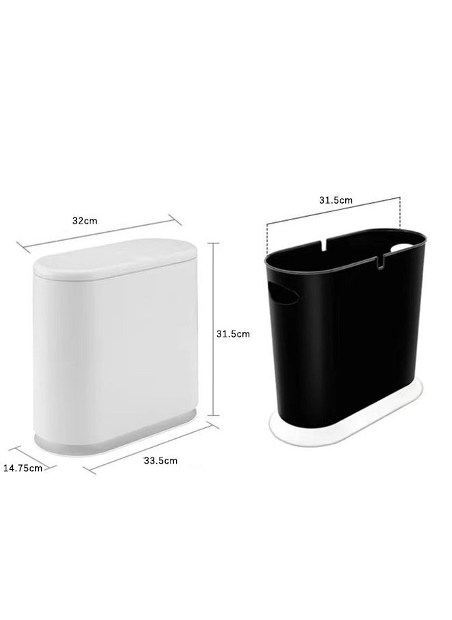 Bukela - 12 Liter White Rectangular Plastic Trash Can Wastebasket with Press Type Lid,3.2Gallon Slim Trash Bin,Narrow Trash Can Waste Bins for Bedroom, Bathroom, Office,Kitchen，Powder Room - Image 1