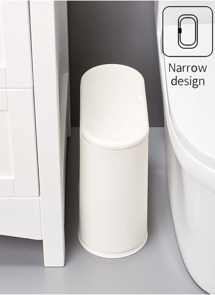 Bukela - 12 Liter White Rectangular Plastic Trash Can Wastebasket with Press Type Lid,3.2Gallon Slim Trash Bin,Narrow Trash Can Waste Bins for Bedroom, Bathroom, Office,Kitchen，Powder Room - Image 1