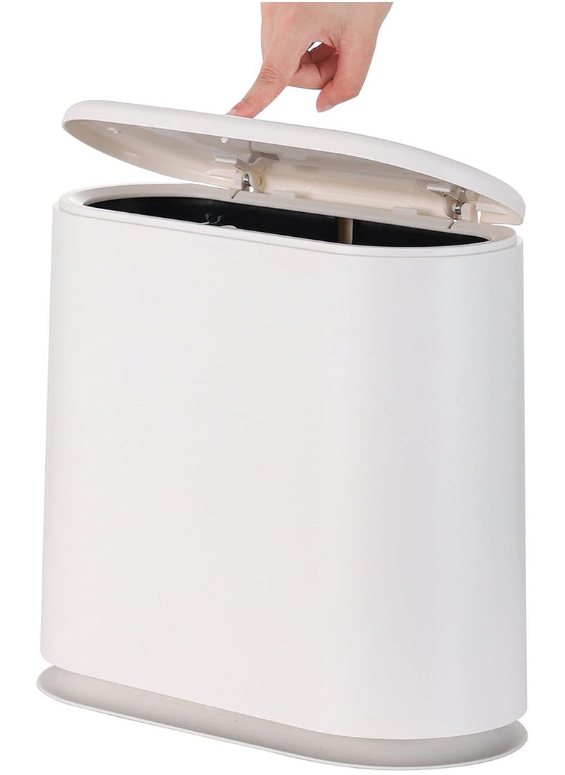 Bukela - 12 Liter White Rectangular Plastic Trash Can Wastebasket with Press Type Lid,3.2Gallon Slim Trash Bin,Narrow Trash Can Waste Bins for Bedroom, Bathroom, Office,Kitchen，Powder Room - Image 1