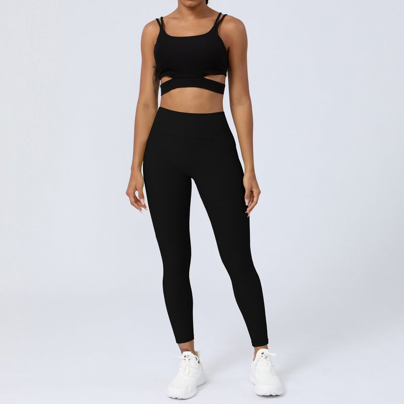 Nariele New Cloud Ribbed Yoga Set Womens Fitness Suit Black - Image 1