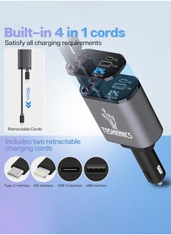 Generic Car Charger - Fast Charging 4-in-1 Adapter with Collapsible Lightning & Type C Cables, Dual USB Ports & Voltage Display - Compatible with iPhone, iPad, Galaxy - 60W Power Output  - Image 4