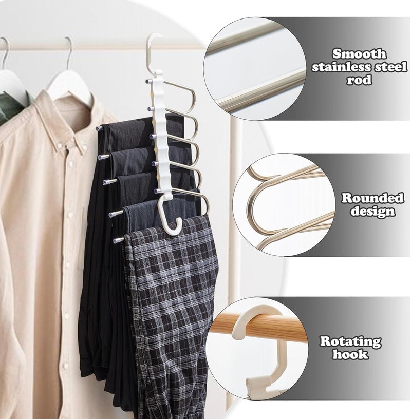 Quality Hangers 5 in 1 Stainless Steel Foldable Hangers for Clothes Hanging Multi-Layer Multi-Purpose Pant Hangers for Wardrobe Magic Foldable Hanger Clothes Hanger (Steel Hanger-Pack of 3) - Image 3