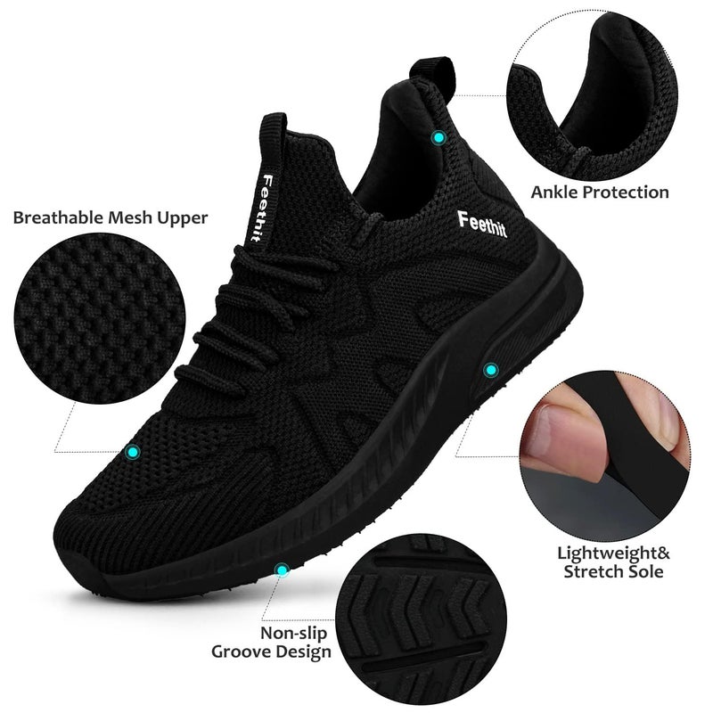 Feethit Womens Running Shoes Tennis Walking Shoes Slip on Sneakers Lightweight Gym Shoes for Workout Work Travel Athletic Black Size 10 - Image 4