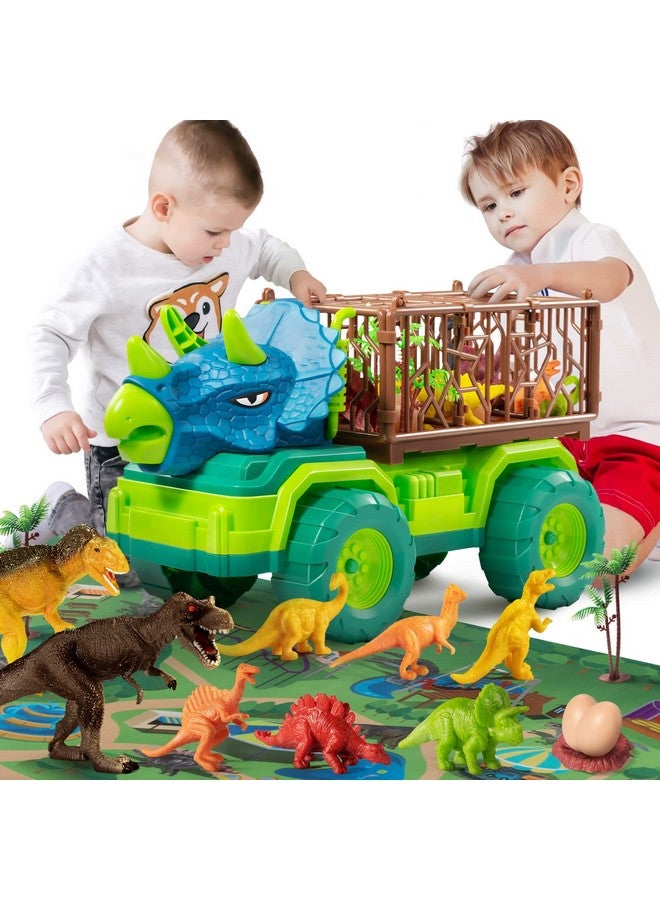 TEMI Dinosaur Truck Toys For Toddlers Kids 35 Triceratops Transport Car Carrier Truck With 8 Dino Figures Play Mat Dino Eggs And Trees Capture Jurassic Dinosaurs Play Set For Boys And Girls - Image 1