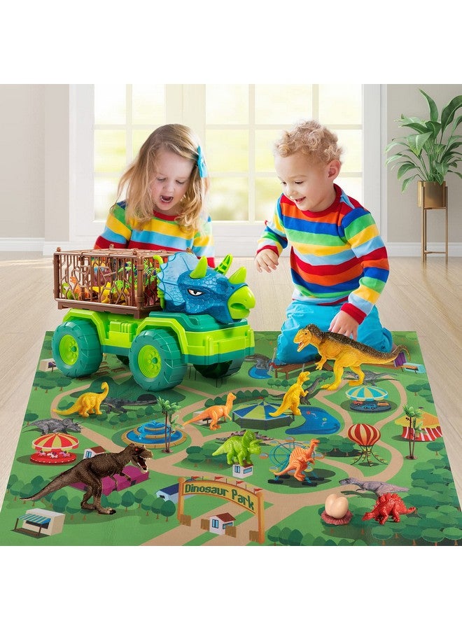 TEMI Dinosaur Truck Toys For Toddlers Kids 35 Triceratops Transport Car Carrier Truck With 8 Dino Figures Play Mat Dino Eggs And Trees Capture Jurassic Dinosaurs Play Set For Boys And Girls - Image 4