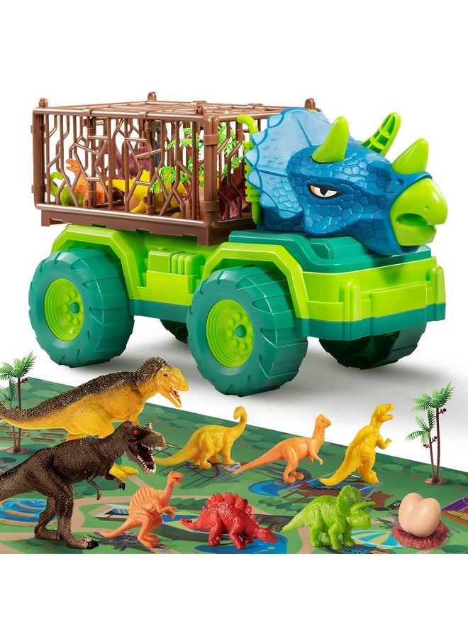 TEMI Dinosaur Truck Toys For Toddlers Kids 35 Triceratops Transport Car Carrier Truck With 8 Dino Figures Play Mat Dino Eggs And Trees Capture Jurassic Dinosaurs Play Set For Boys And Girls - Image 3